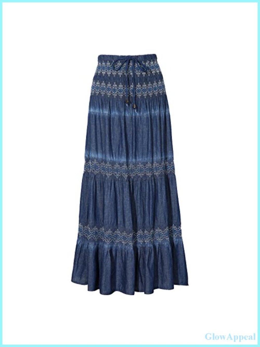 High Waist Pleated Tiered Long Maxi Skirt Cotton Chambray Casual